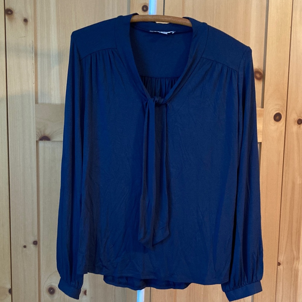 Amour Vert Dark Blue Front Tie Women's Blouse